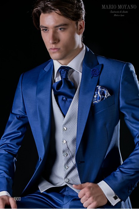 Hipster blue/white men wedding suit 1025 Mario Moyano