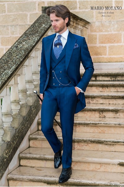 Royal blue alpaca mohair wool morning suit
