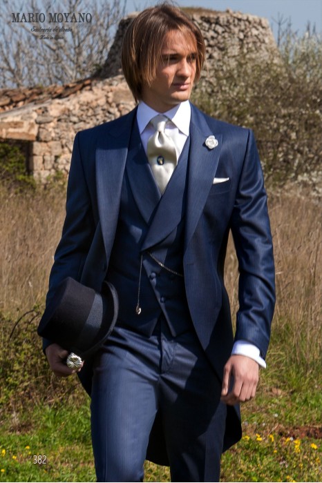 Tight da cerimonia blu in pura lana fil-a-fil modello 382 Mario Moyano