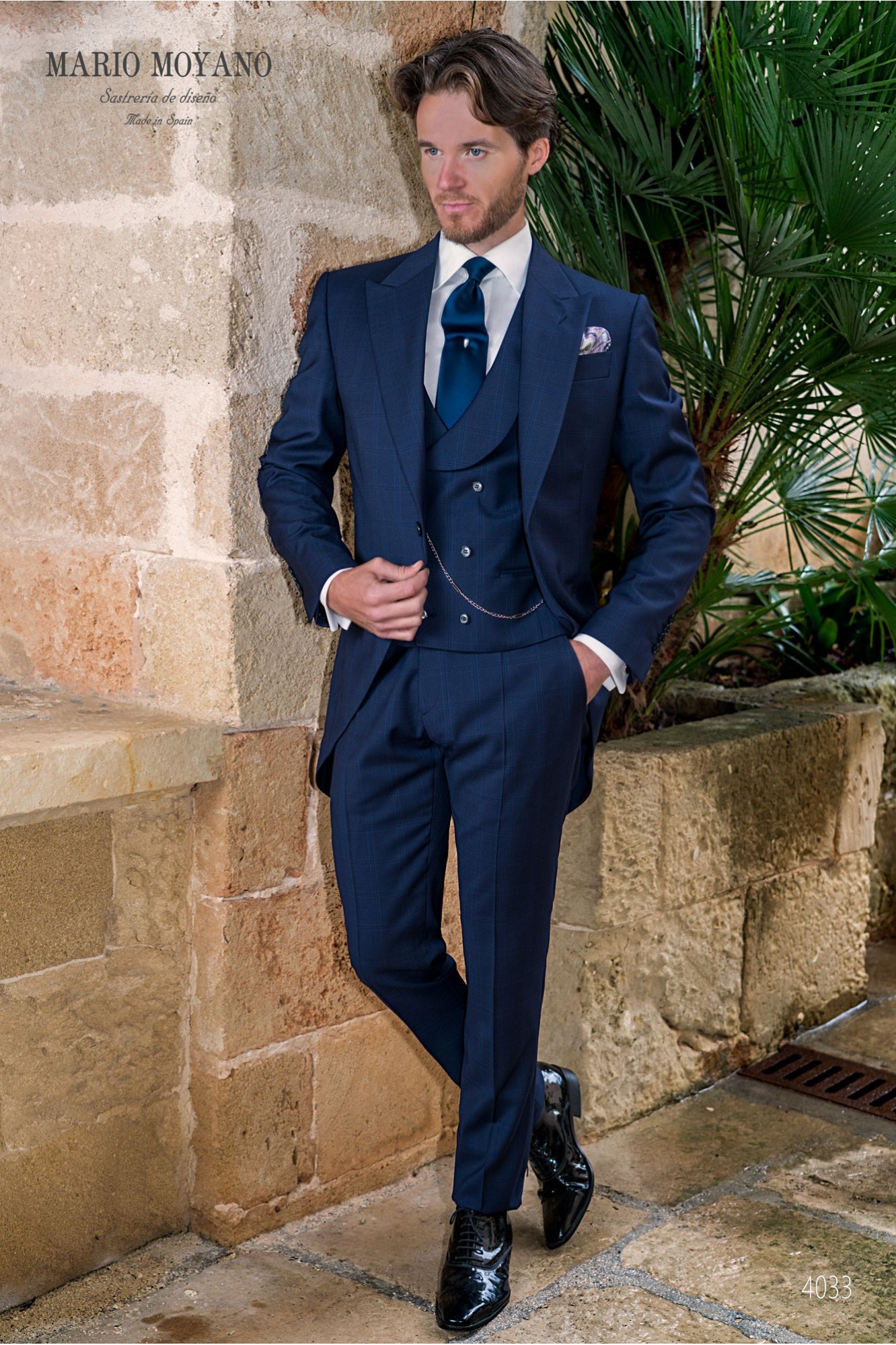 Classic pure wool blue window pane check morning suit 4033  Mario Moyano