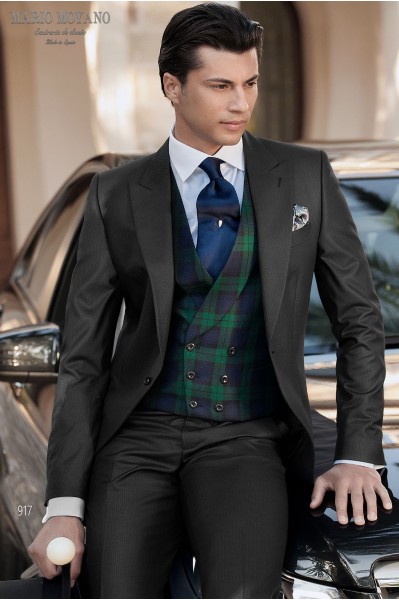 Dark gray morning suit with fine stripes in pure wool, model 917 Mario Moyano