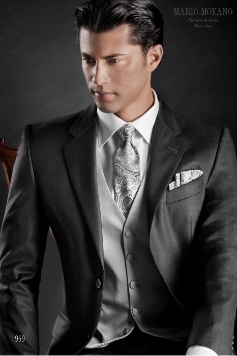 Grey wedding suit fil a fil pure wool model 959 Mario Moyano