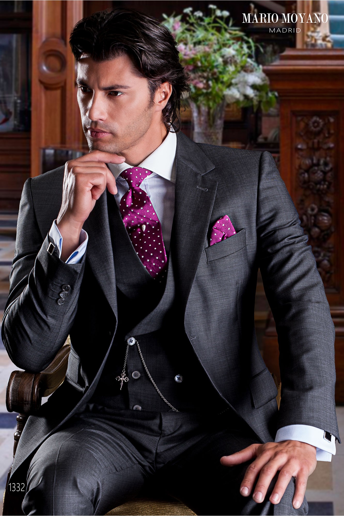 Grey wedding suit fil a fil pure wool model 1332 Mario Moyano