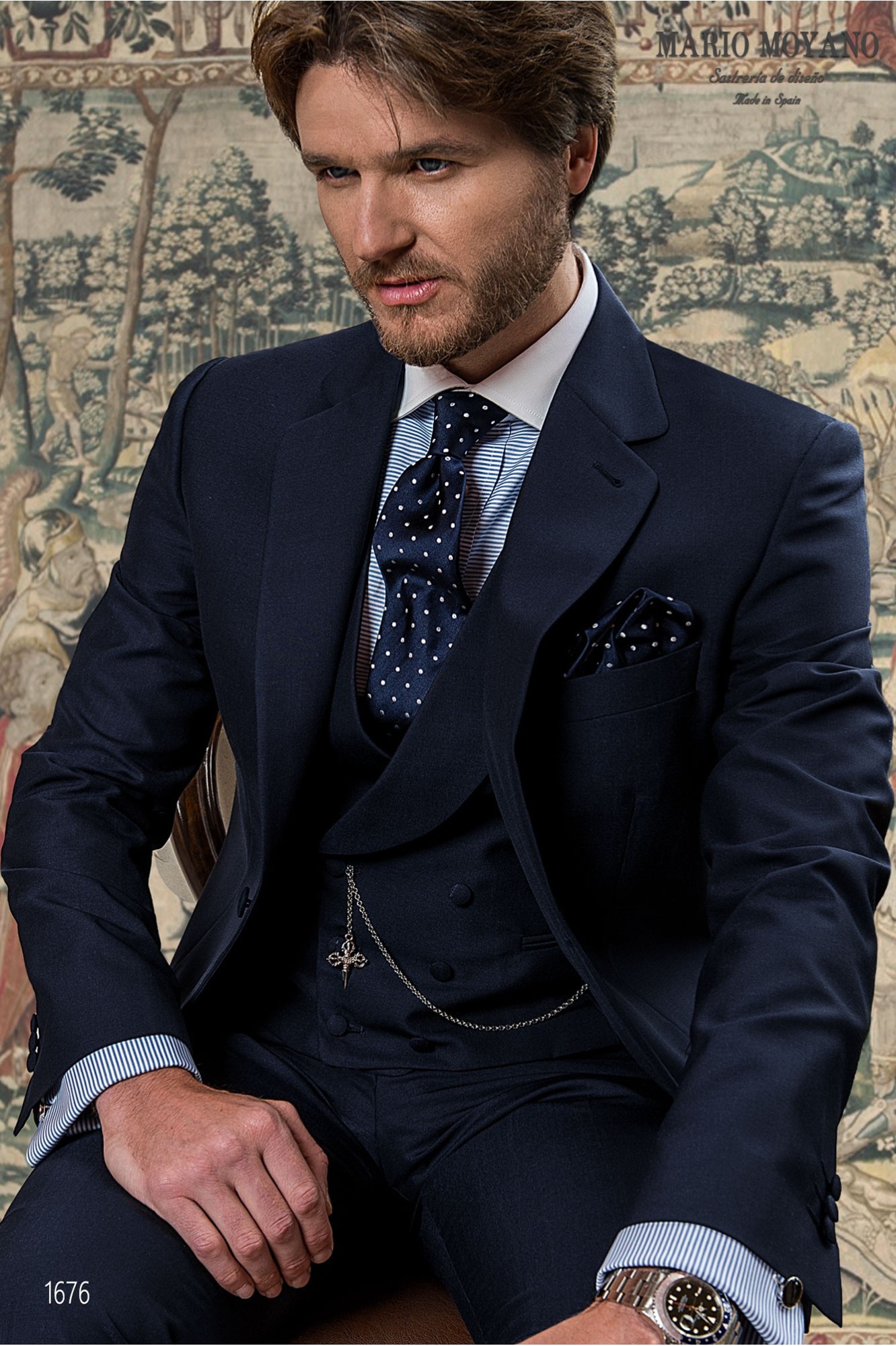 Bespoke navy blue pure wool mohair wedding suit model 1676 Mario Moyano