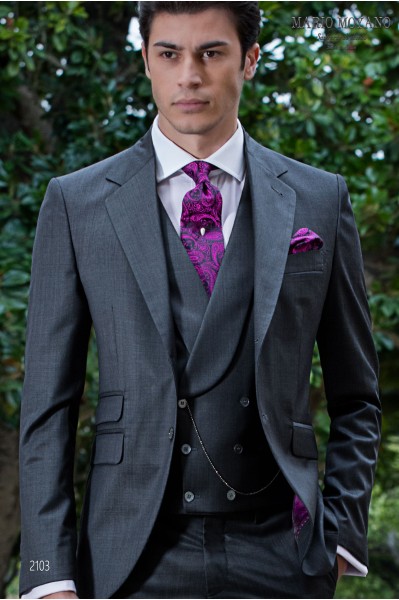 Grauer Hochzeitsanzug Fil a Fil aus reiner Wolle Modell 2103 Mario Moyano