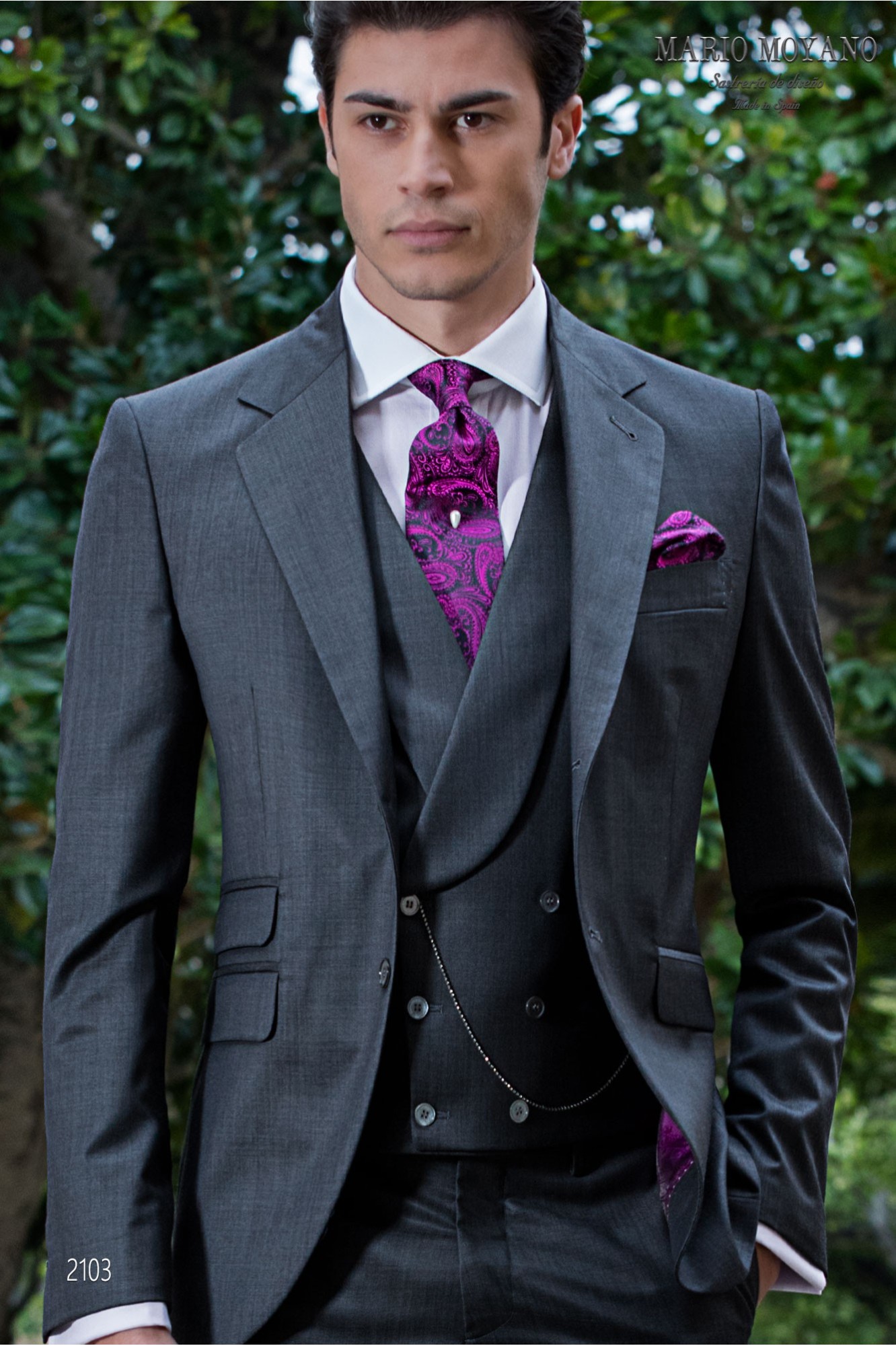 Grey wedding suit fil a fil pure wool model 2103 Mario Moyano