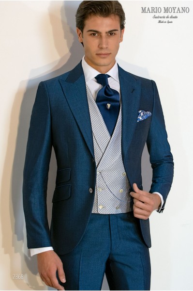 Traje de novio azul alpaca pura lana mohair a medida modelo 2368 Mario Moyano sastrería personalizada.