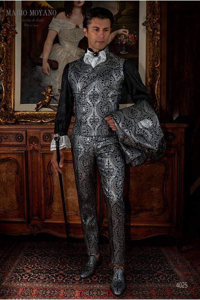 Black with silver brocade Gothic frock coat Mario Moyano 4025