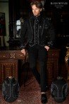 Black jacquard gothic tailcoat with dragon embroidery
