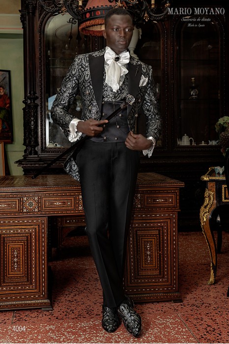 Black with silver floral brocade Gothic tailcoat Mario Moyano 1690