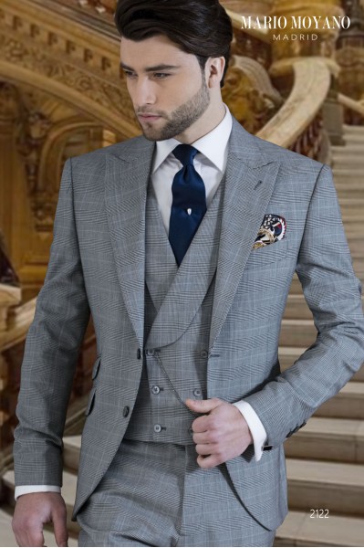 Prince of Wales grey with blue check wedding suit 2122 Mario Moyano