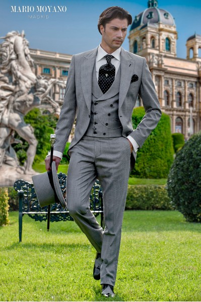 Bespoke grey prince of Wales check wedding morning suit 1344 Mario Moyano