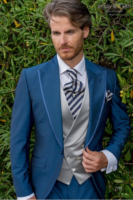 Blauer Hochzeitsanzug aus reiner Wolle und Mohair Modell 2735 Mario Moyano