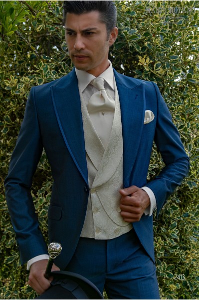 Bespoke blue pure wool mohair wedding suit model 2413 Mario Moyano
