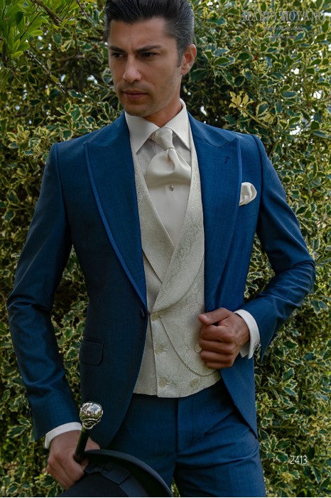 Bespoke blue pure wool mohair wedding suit model 2413 Mario Moyano