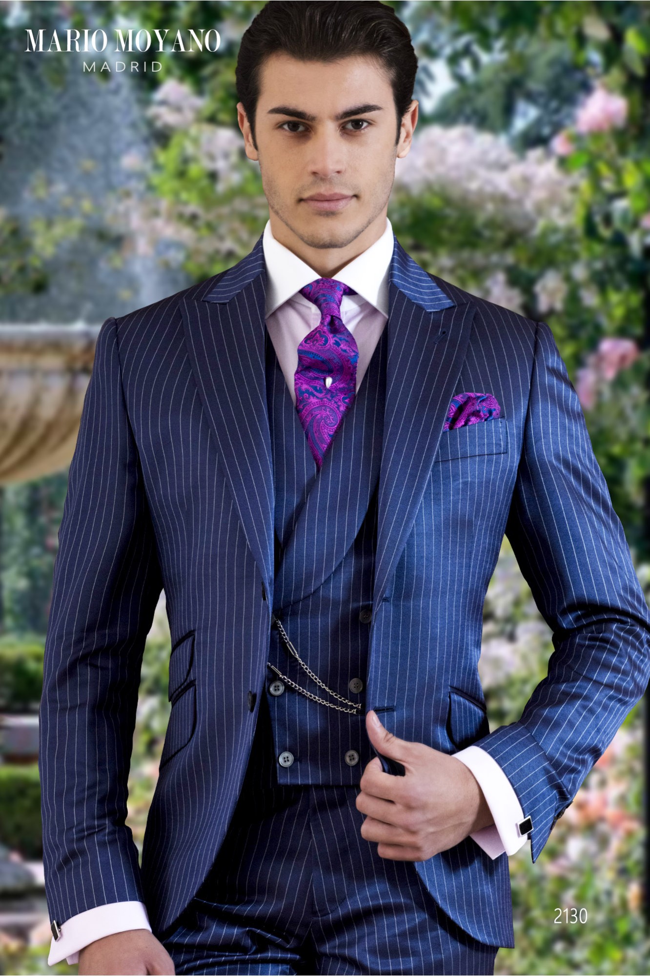 Bespoke pure wool blue pinstripe wedding suit model 2130 Mario Moyano