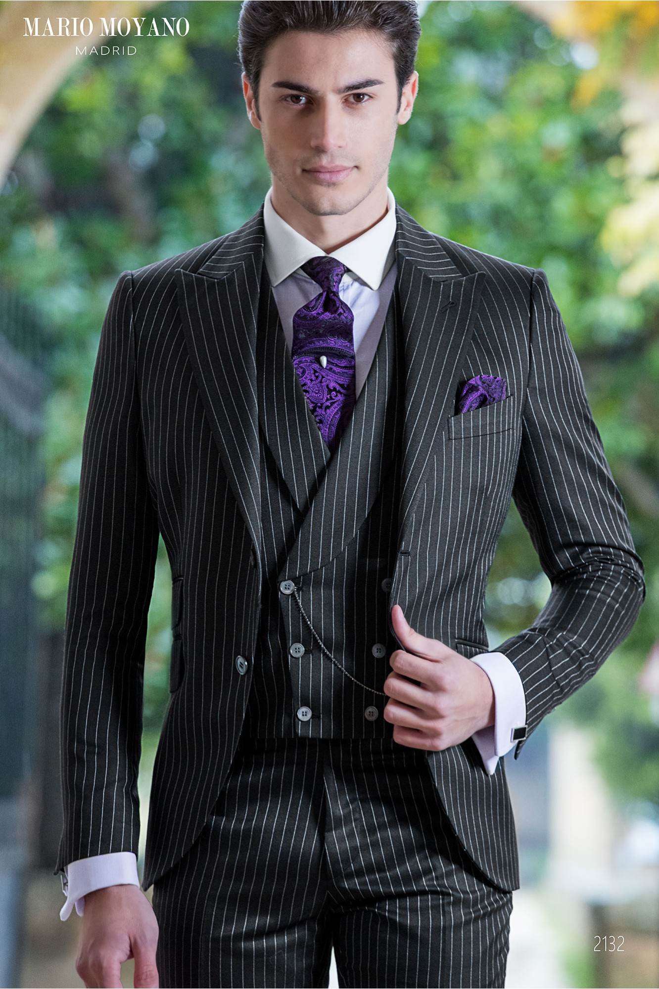 Bespoke pure wool black pinstripe wedding suit model 2132 Mario Moyano