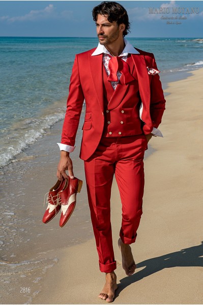 Maßgeschneiderter Hochzeitsanzug aus roter Baumwolle Modell 2816 Mario Moyano
