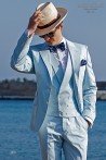 Bespoke light blue cotton men wedding suit model 1416 Mario Moyano