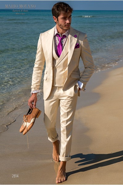Maßgeschneiderter Hochzeitsanzug aus beiger Baumwolle Modell 2814 Mario Moyano