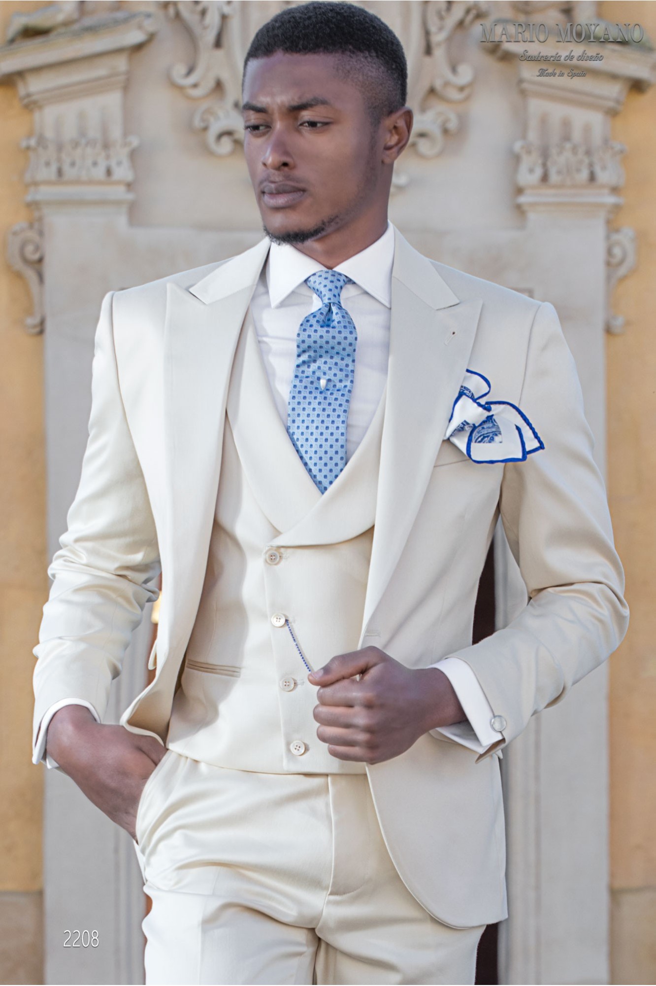 Costume de mariage en coton beige sur mesure modèle 2208 Mario Moyano