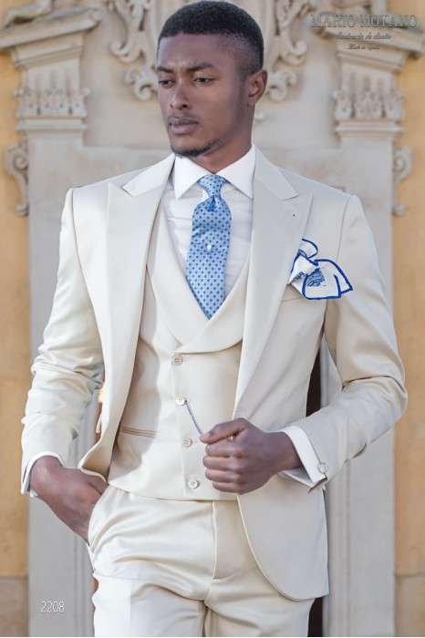 Maßgeschneiderter Hochzeitsanzug aus beiger Baumwolle Modell 2208 Mario Moyano