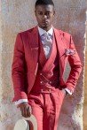 Costume de mariage en pur lin rouge sur mesure modèle 2201 Mario Moyano