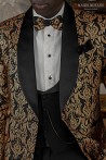Party blazer nero in pura seta jacquard broccato floreale oro 4010