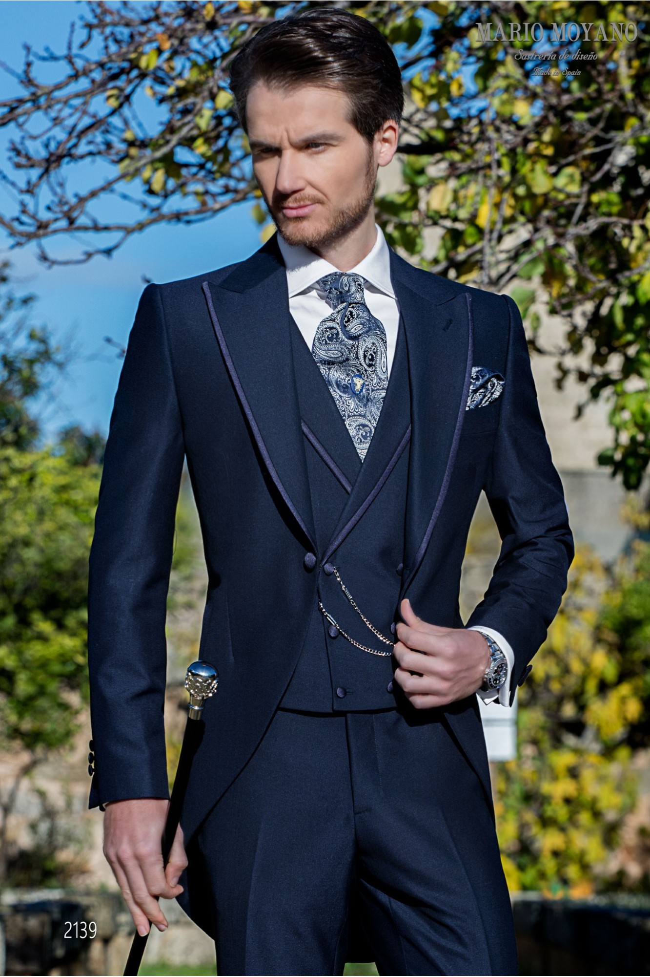 Tight da sposo blu navy su misura in lana modello 2139 Mario Moyano