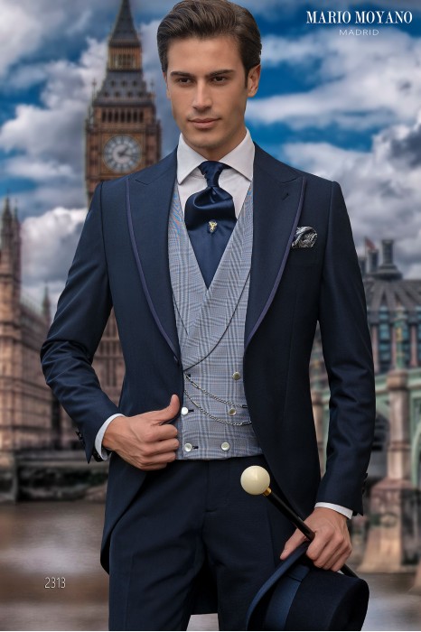 Bespoke navy blue pure wool wedding morning suit model 2313 Mario Moyano