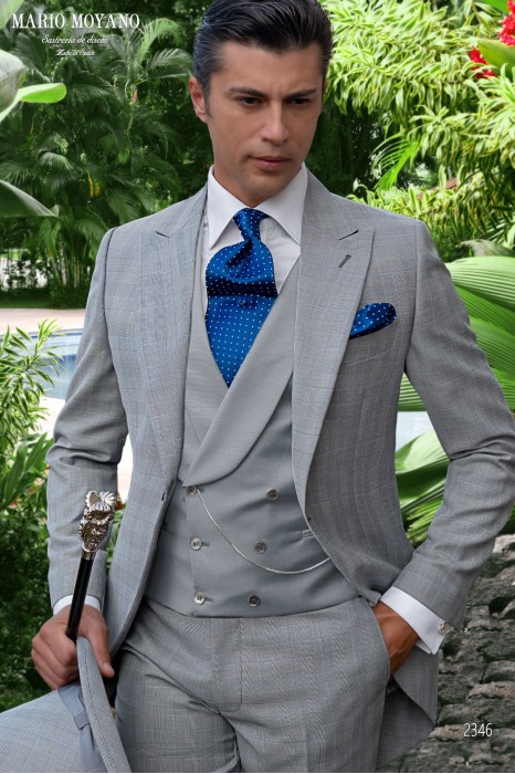 Light grey prince of Wales blue check wedding morning suit 2346 Mario Moyano