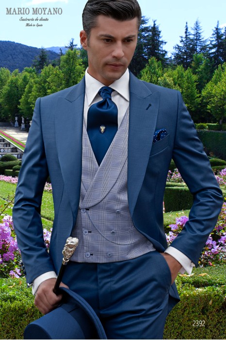 Bespoke blue pure wool wedding morning suit model 2392 Mario Moyano
