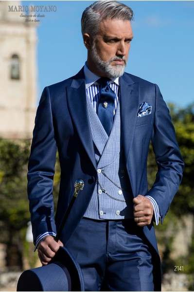 Bespoke blue pure wool wedding morning suit model 2141 Mario Moyano