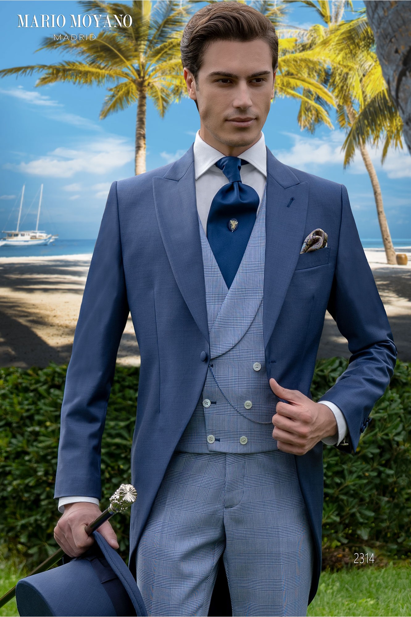 Tight da sposo blu su misura in pura lana modello 2314 Mario Moyano