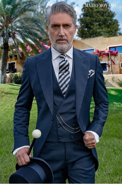 Bespoke blue herringbone stripe wedding morning suit model 2325 Mario Moyano