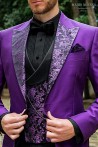 Purple party blazer with pure silk jacquard lapel 4012