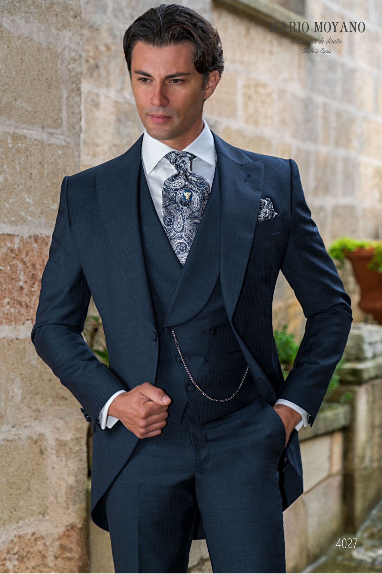Bespoke blue herringbone stripe wedding morning suit model 4027 Mario Moyano