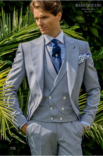 Bespoke light blue houndstooth wedding morning suit model 1759 Mario Moyano