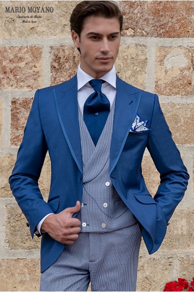 Blauer Hochzeits Gehrock Anzug aus reiner Wolle mit Satinprofil am Revers, Modell 2320 Mario Moyano