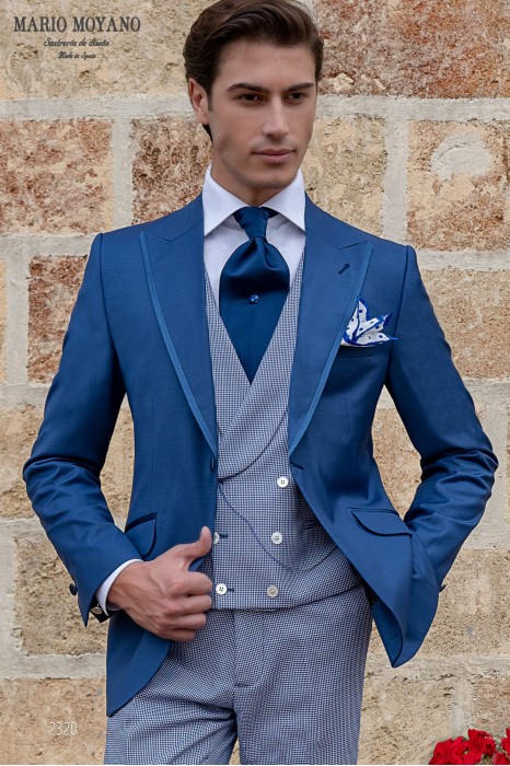 Bespoke blue pure wool wedding frock coat suit model 2320 Mario Moyano