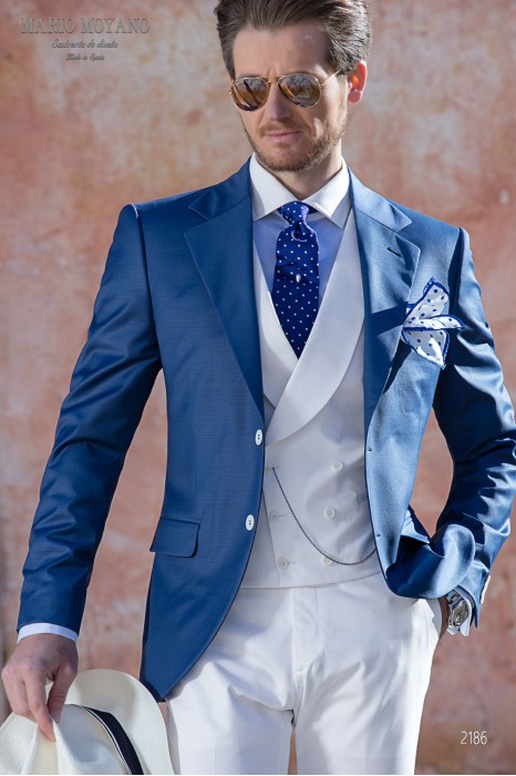 Maßgeschneiderter Blauer Hochzeitsanzug aus reiner Wolle Modell 2186 Mario Moyano