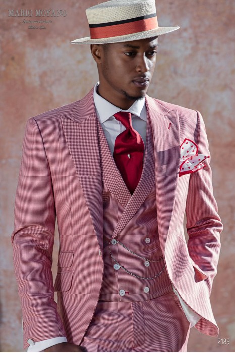Bespoke red houndstooth wedding suit model 2189 Mario Moyano