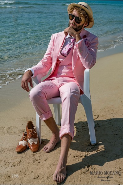 Maßgeschneiderter Hochzeitsanzug aus Rosafarbenem Leinen mit modernem taillierten Schnitt 2798 Mario Moyano