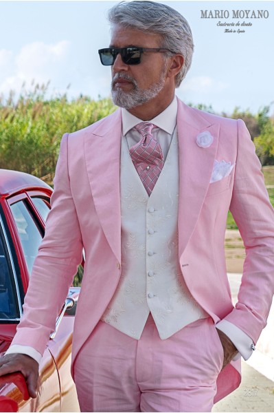 Tight da sposo rosa in lino su misura 2817 Mario Moyano