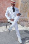 Bespoke white linen double-breasted wedding suit model 2198 Mario Moyano