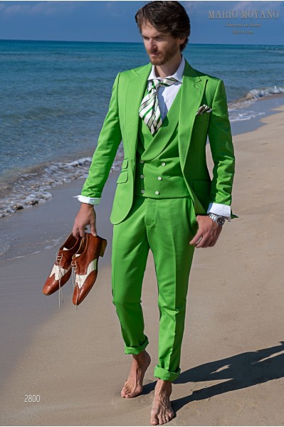 Bespoke green cotton piqué wedding suit model 2800 Mario Moyano