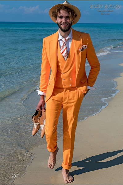 Bespoke orange cotton piqué wedding suit model 2807 Mario Moyano