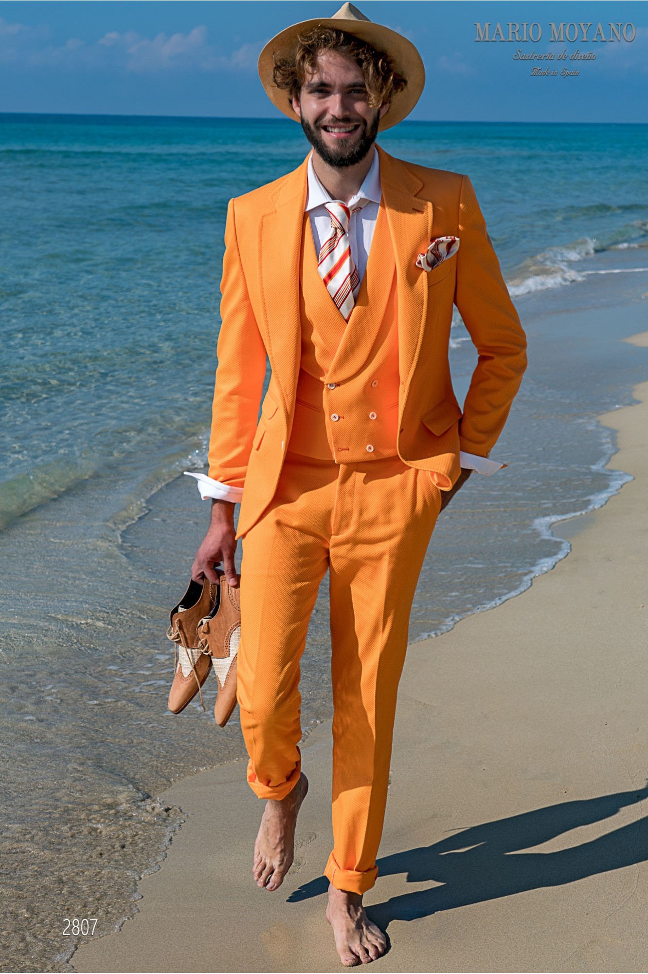 Bespoke orange cotton piqué wedding suit model 2807 Mario Moyano