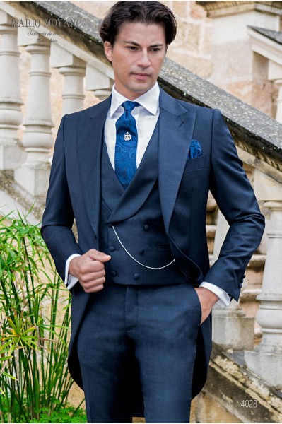 Maßgeschneiderter marineblauer Fil-a-Fil Cut anzug aus reiner Wolle 4028 Mario Moyano
