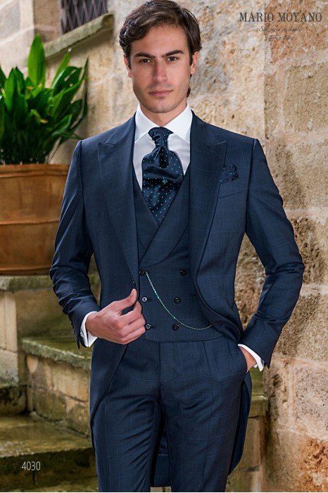 Blue finest tailor made windowpane check morning suit